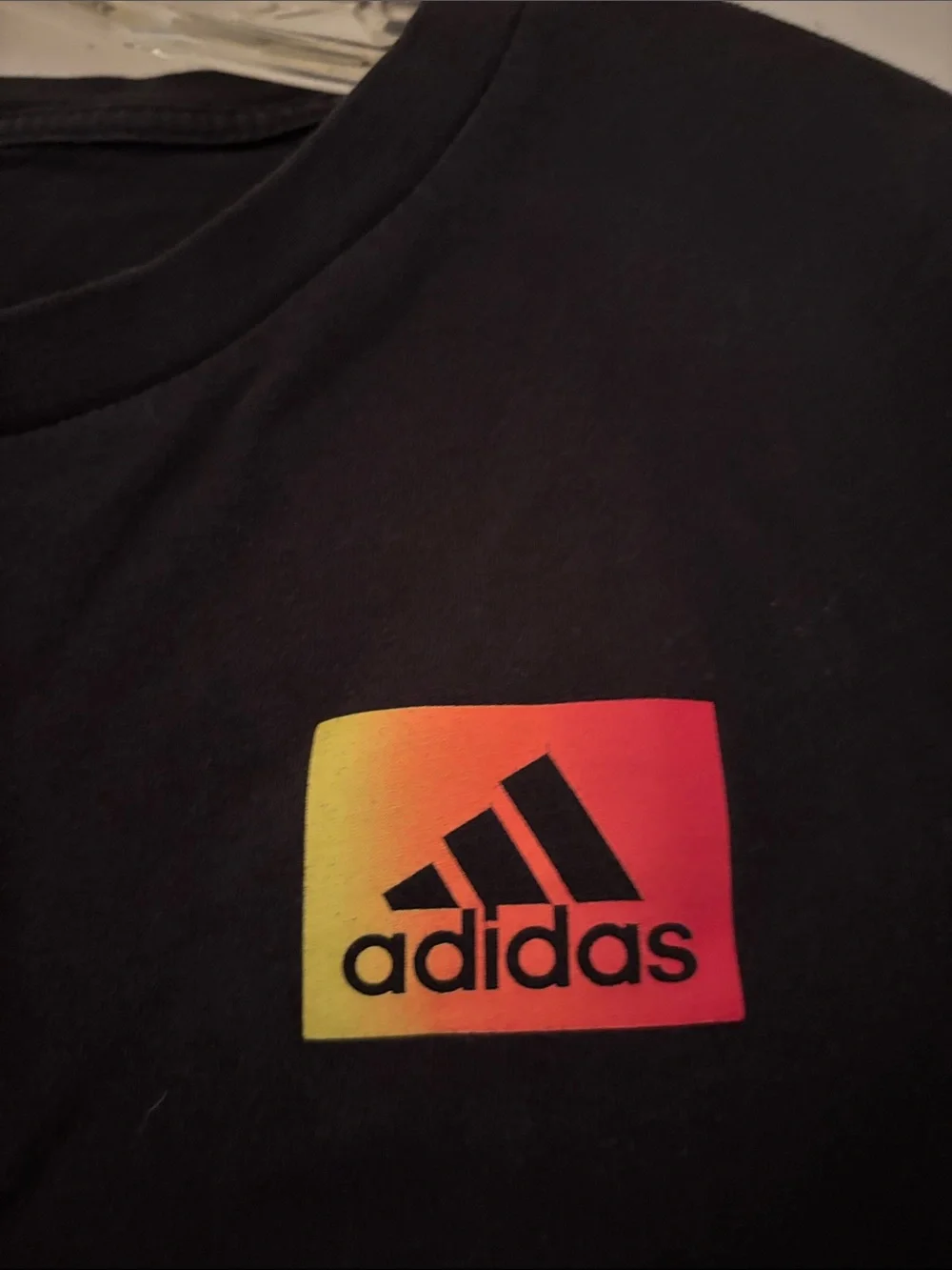 adidas Black Long Sleeve Tee with Neon Gradient Logo and Sleeve Stripes
